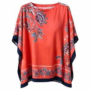 Chico's Multi Color Floral Paisley Fringe Boho Poncho Top size L/XL